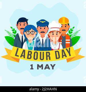 Labor Day am 1. Mai Illustration Design mit Einer Gruppe von Menschen aus verschiedenen Berufen Stock Vektor