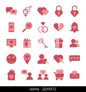 Online-Dating-App roten Vektor-Symbol gesetzt Stock Vektor