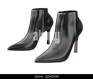 Damenschuhe, High Heels schwarze Stiefel, 3D Abbildung, Stockfoto