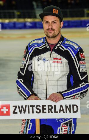 Heerenveen, Niederlande. 1. April 2022. HEERENVEEN, NL. APRIL 1. Philip Lageder (Schweiz) während des ROLOEF THIJS BOKAAL auf der Eisbahn Thialf, Heerenveen am Freitag, 1.. April 2022. (Kredit: Ian Charles | MI News) Stockfoto