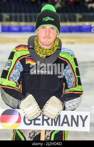 Heerenveen, Niederlande. 1. April 2022. HEERENVEEN, NL. APRIL 1. Benedikt Monn (Deutschland) während des ROLOEF THIJS BOKAAL auf der Eisbahn Thialf, Heerenveen am Freitag, 1.. April 2022. (Kredit: Ian Charles | MI News) Stockfoto