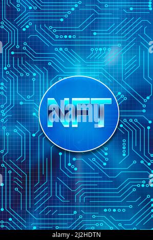NFT - nicht fungible Token, Konzeptdarstellung Stockfoto