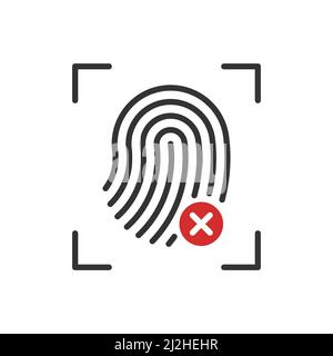 Vektorsymbol „Fingerabdruck ablehnen“ mit roter Markierung Stock Vektor