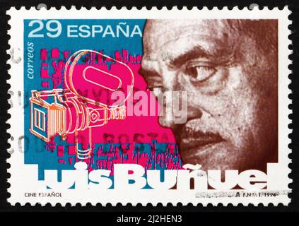 SPANIEN - UM 1994: Eine in Spanien gedruckte Briefmarke zeigt Luis Bunuel, Regisseur, Spanish Film Industry, um 1994 Stockfoto