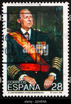 SPANIEN - UM 1993: Eine in Spanien gedruckte Briefmarke zeigt Don Juan de Bourbon, Graf von Barcelona, um 1993 Stockfoto