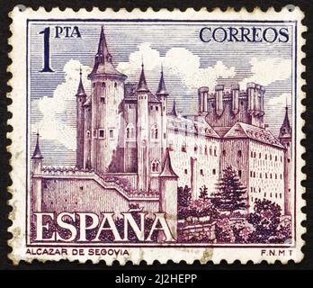 Spanien - CIRCA 1964: eine Briefmarke gedruckt in Spanien zeigt Alcazar in Segovia Spanien, ca. 1964 Stockfoto