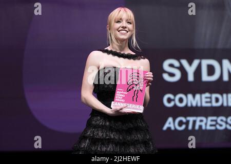 Sydney Sweeney erhält den Madame Figaro Rising Star Award während der Eröffnungsfeier des Canneseries Festivals 5. am 01. April 2022 in Cannes, Frankreich. Foto von David Niviere/ABACAPRESS.COM Stockfoto