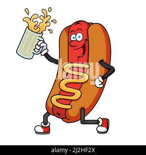 Hotdog Cartoon Charakter Holding Bier Stock Vektor