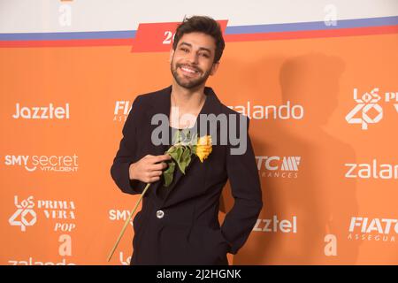 1. April 2022, Madrid, Madrid, Spanien: Auf dem Bild Agoney. LOS40 Primavera Pop beginnt jetzt und wir wissen es, weil die Gastgeber früh angefangen haben, alle Gäste zu empfangen, die diese Nacht zu einem unvergesslichen Moment gemacht haben. (Bild: © Alberto Sibaja/Pacific Press via ZUMA Press Wire) Stockfoto