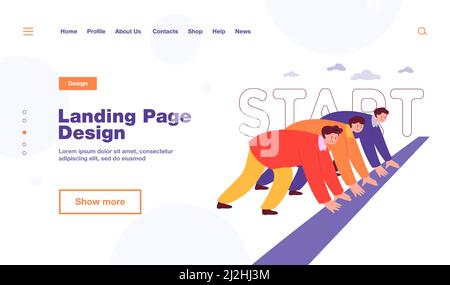 Büromitarbeiter stehen bereit auf der Startlinie isolierte flache Vektorgrafik. Cartoon-Mitarbeiter, die im professionellen Karriere-Rennen oder Sprint antreten. Busi Stock Vektor