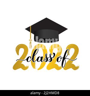 Schriftzug der Klasse 2022 mit goldenem Pinselstrich. Herzlichen Glückwunsch an Absolventen Typografie Poster. Einfache Bearbeitung von Vektorvorlagen für Banner und Grußkarten Stock Vektor