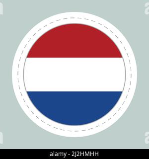 Sticker Ball mit Flagge der Niederlande. Runde Kugel, Vorlagensymbol. Holländisches nationales Symbol. Glänzende realistische Kugel, 3D abstrakte Vektorgrafik. Groß Stock Vektor