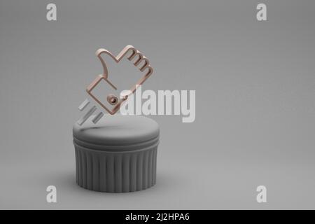 Schöne abstrakte Illustrationen Daumen hoch Symbol-Symbole auf einer Beton-Spalte und wunderbaren Hintergrund. 3D Rendering-Illustration. Hintergrundmuster für Stockfoto