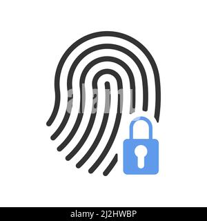 Vektorsymbol für Fingerabdrucksperre auf weißem Hintergrund Stock Vektor