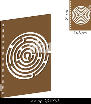 Notizbuch aus Holz mit lasergeschnittenem Wood Art-Laser. A5 Spiralheft mit Holzabdeckung. Lasergeschnittene Holztagebuch-Datei. Hübsches Holzgeschenk. Horizontales Notizbuch Stock Vektor