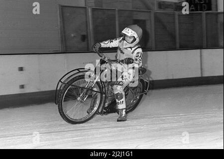 Sport Motorräder Ice Speedway Januar 1988at Telford Eisbahn Stockfoto