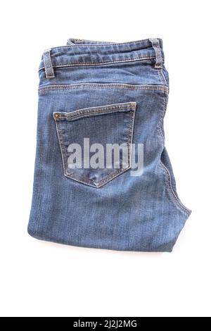 Blaue Jeans isoliert auf weißem Hintergrund Stockfoto