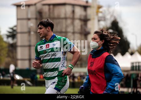 Treviso, Italien. 02. April 2022. Tommaso Menoncello (Benetton Rugby) während Benetton Rugby vs Connacht Rugby, United Rugby Championship match in Treviso, Italien, April 02 2022 Quelle: Independent Fotoagentur/Alamy Live News Stockfoto