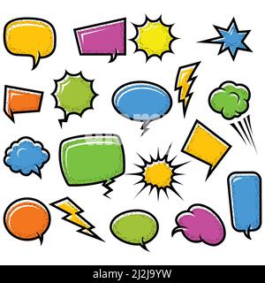 Sammlung von bunten Comic Sprechblasen, Cartoon Retro Aufkleber, lustige Info Blasen, Vektor Stock Vektor