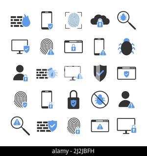 Symbolsatz für Internetsicherheit festgelegt. Antivirenzeichen Stock Vektor