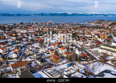 Luftaufnahme des Trondheim, der drittbevölkerungsreichsten Gemeinde Norwegens Stockfoto