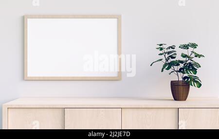 Fotorahmen in minimalem Raum, 3D-bilder-Rendering Stockfoto