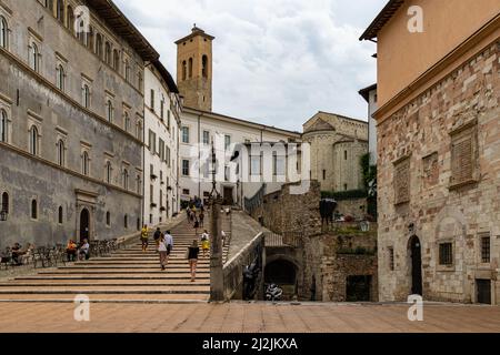 Blick auf das historische Zentrum von Spoleto, Umbrien, Italien Stockfoto