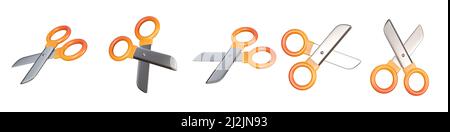 3D Scheren-Symbol isoliert auf weißem Hintergrund. 5 verschiedene Winkelsymbole für Website oder mobile App. 3D Rendern. Stockfoto