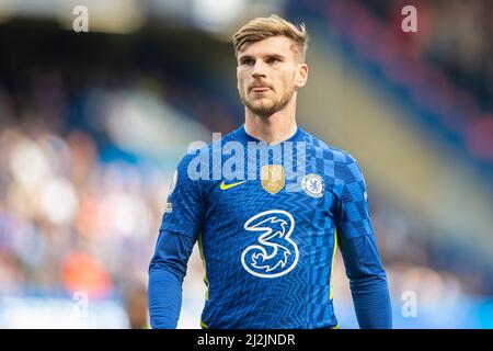 London, Großbritannien. 02. April 2022. Timo Werner von Chelsea während des Premier League-Spiels zwischen Chelsea und Brentford in Stamford Bridge, London, England am 2. April 2022. Foto von Salvio Calabrese. Nur zur redaktionellen Verwendung, Lizenz für kommerzielle Nutzung erforderlich. Keine Verwendung bei Wetten, Spielen oder Veröffentlichungen einzelner Clubs/Vereine/Spieler. Kredit: UK Sports Pics Ltd/Alamy Live Nachrichten Stockfoto