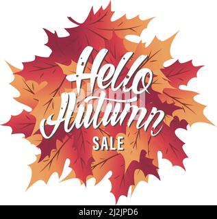 Herbsthintergrund mit Blättern. Hallo Herbst. Vektorgrafik Stock Vektor