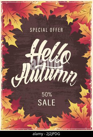 Herbsthintergrund mit Blättern. Hallo Herbst. Vektorgrafik Stock Vektor