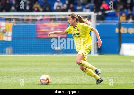 Barcelona, Spanien. 02. April 2022. Nerea Perez von Villarreal CF beim Primera Iberdrola-Spiel zwischen dem FC Barcelona Femeni und Villarreal CF Femenino im Johan Cruyff Stadium in Aktion gesehen. Endergebnis; FC Barcelona Femeni 6:1 Villarreal CF Femenino. Kredit: SOPA Images Limited/Alamy Live Nachrichten Stockfoto