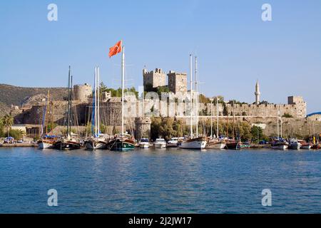 Schloss von Bodrum oder Schloss St. Peter, UNESCO-Weltkulturerbe und Wahrzeichen von Bodrum, Türkei, Mittelmeer Stockfoto