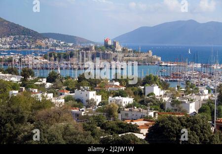 Schloss von Bodrum oder Schloss St. Peter, UNESCO-Weltkulturerbe und Wahrzeichen von Bodrum, Türkei, Mittelmeer Stockfoto