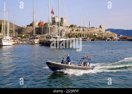 Schloss von Bodrum oder Schloss St. Peter, UNESCO-Weltkulturerbe und Wahrzeichen von Bodrum, Türkei, Mittelmeer Stockfoto