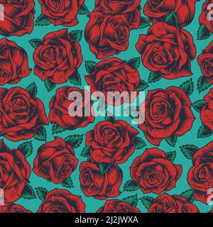 Vintage floral bunt nahtlose Muster mit schönen roten Rosen Vektor Abbildung Stock Vektor