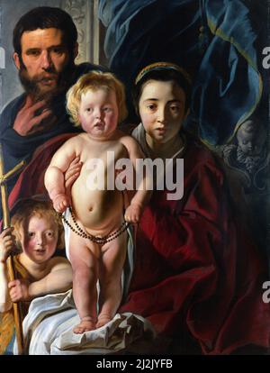 Die Heilige Familie und der Heilige Johannes der Täufer von Jacob Jordaens (1593-1678), Öl auf Eiche, c. 1620-25 Stockfoto