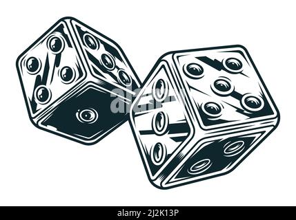 Vintage Original Würfel Konzept im monochromen Stil isoliert Vektor-Illustration Stock Vektor