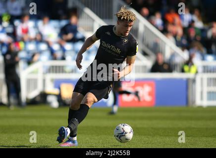 HARTLEPOOL, GROSSBRITANNIEN. APR 2. Theo Vassell von Salford City während des Spiels der Sky Bet League 2 zwischen Hartlepool United und Salford City im Victoria Park, Hartlepool, am Samstag, 2.. April 2022. (Kredit: Michael Driver | MI Nachrichten) Kredit: MI Nachrichten & Sport /Alamy Live Nachrichten Stockfoto