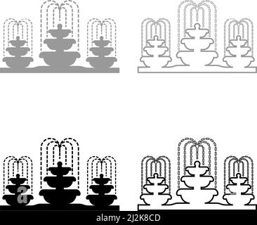 Fountain Stream Set Symbol grau schwarz Farbe Vektor Illustration Bild einfach solide Füllung Kontur Kontur Linie dünn flach Stil Stock Vektor