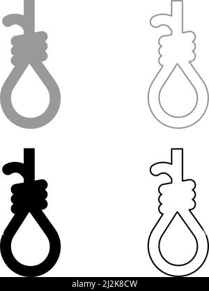 Schlaufe für Galgen Henker Schlinge Seil Selbstmord Lynch Set Symbol grau schwarz Farbe Vektor Illustration Bild einfach solide füllen Kontur Kontur Linie Stock Vektor