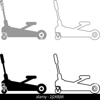 Hebebock hydraulisches Auto auf Rädern Auto-Reparatur-Service-Set Symbol grau schwarz Farbe Vektor Illustration Bild einfach solide füllen Kontur Kontur Linie Stock Vektor