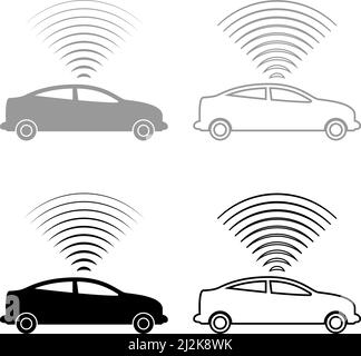 Autoradio Signale Sensor intelligente Technologie Autopilot nach oben Richtung Satz Symbol grau schwarz Farbe Vektor Illustration Bild einfach solide Füllung Umriss Stock Vektor