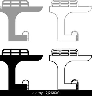 Turm im Pool für Sprungbrett Tauchen Sprungbrett Schwimmen Set Symbol grau schwarz Farbe Vektor Illustration Bild einfach solide Füllung Kontur Stock Vektor