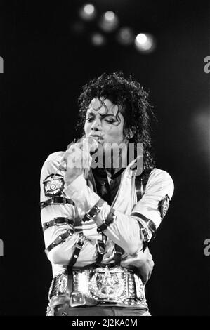 Michael Jackson, Bad Tour 1988, Konzert auf der Aintree Racecourse, Aintree, Merseyside, England, 11.. September 1988. Stockfoto