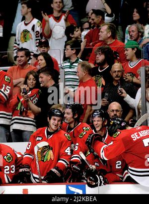 NHL-Spiel zwischen Chicago Black Hawks und Detroit Red Wings in United Center, Chicago, USA. Im Bild: Magnus Johansson, Chicago Black Hawks. Stockfoto