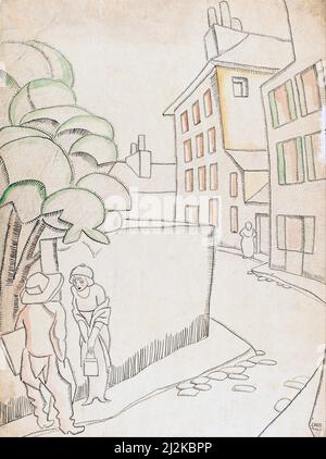 Kunst von Juan Gris - Une rue a Montmartre (1911) 'Eine Straße in Montmartre'. Schwarz und Weiß. Stockfoto