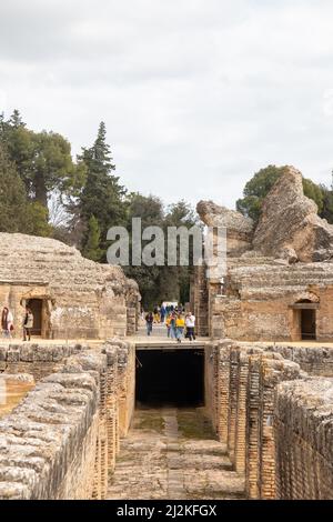 Archäologische Stätte von Italica, Stadt mit einer strategischen Rolle im Römischen Reich, Geburtsort der Kaiser Trajan und Hadrian, Santiponce, Sevilla, Spanien Stockfoto