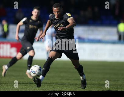 HARTLEPOOL, GROSSBRITANNIEN. APR 2. Ibou Touray von Salford City während des Spiels der Sky Bet League 2 zwischen Hartlepool United und Salford City im Victoria Park, Hartlepool, am Samstag, 2.. April 2022. (Kredit: Michael Driver | MI Nachrichten) Kredit: MI Nachrichten & Sport /Alamy Live Nachrichten Stockfoto