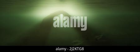 Zerklüftete Landschaft Gelände Unterwasser Dunkle Szene. Stockfoto